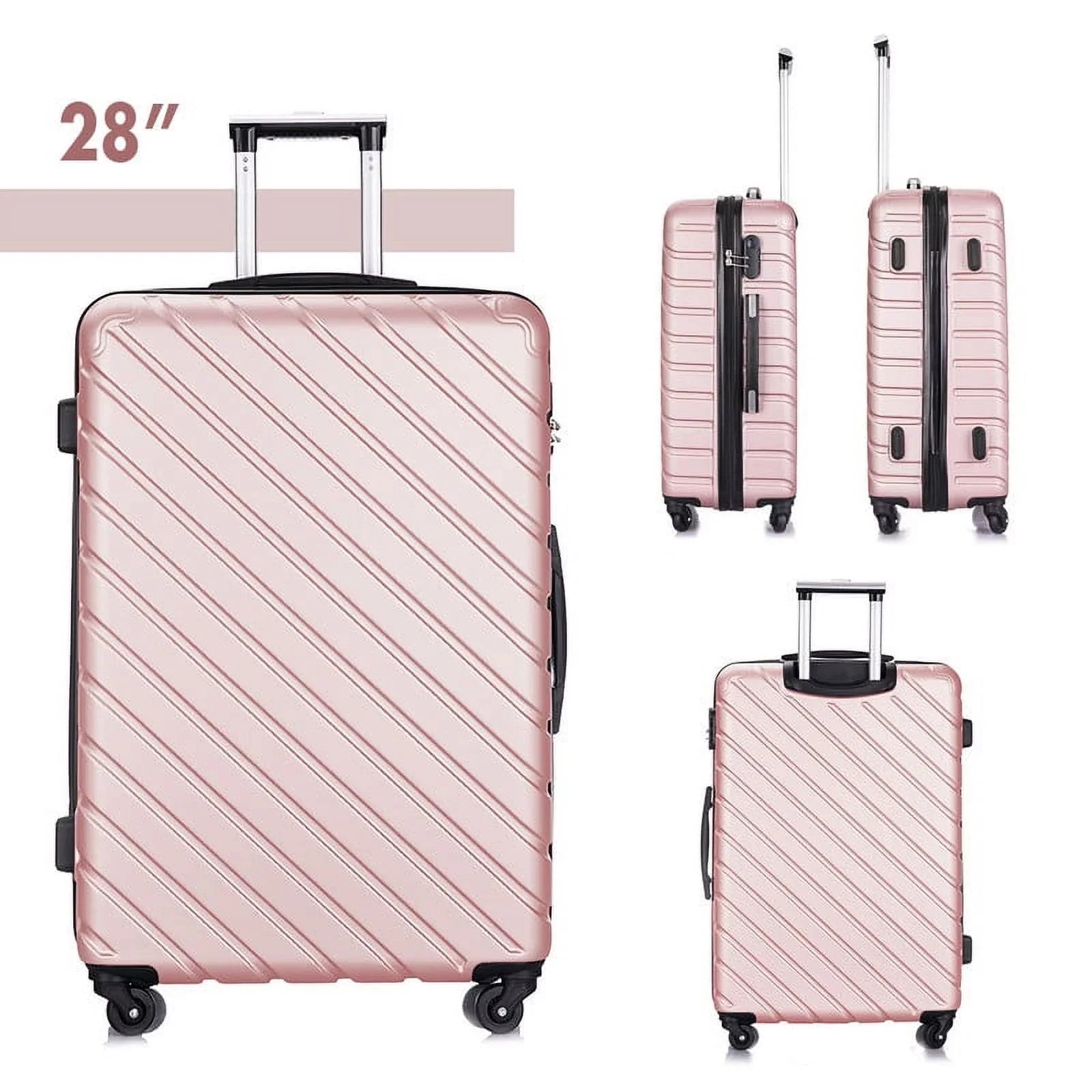 4 Piece Hardshell Luggage Sets,Travel Suitcase,Carry On Luggage with Spinner Wheels Free Cover&Hanger Inside rose gold