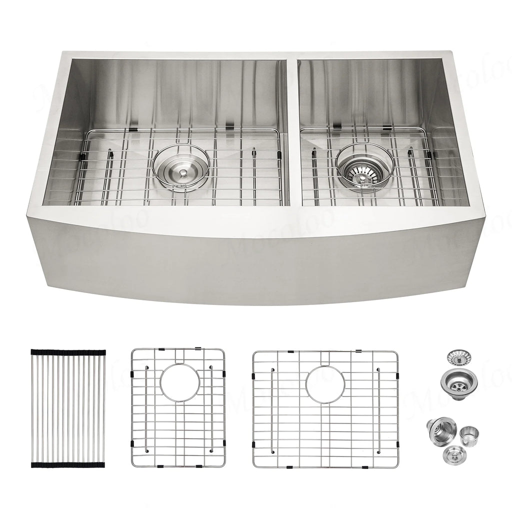 33 Inch Double Farmhouse Sink - Mocoloo Apron Front Kitchen Farm Sink 18 Gauge Stainless Steel Farmhouse Sink 33x20x9 Inch Double Bowl 60/40 Kitchen Sink