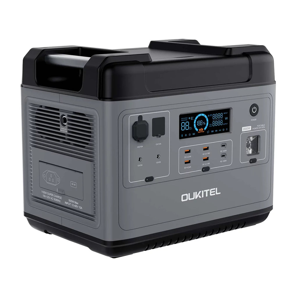 OUKITEL P2001 Portable  Station 2000Wh/51.2V Safe LiFePO4 Solar Generator  2000W Pure Sine  Battery  Station for Home  Camping Emergency Battery Backup Support UPS