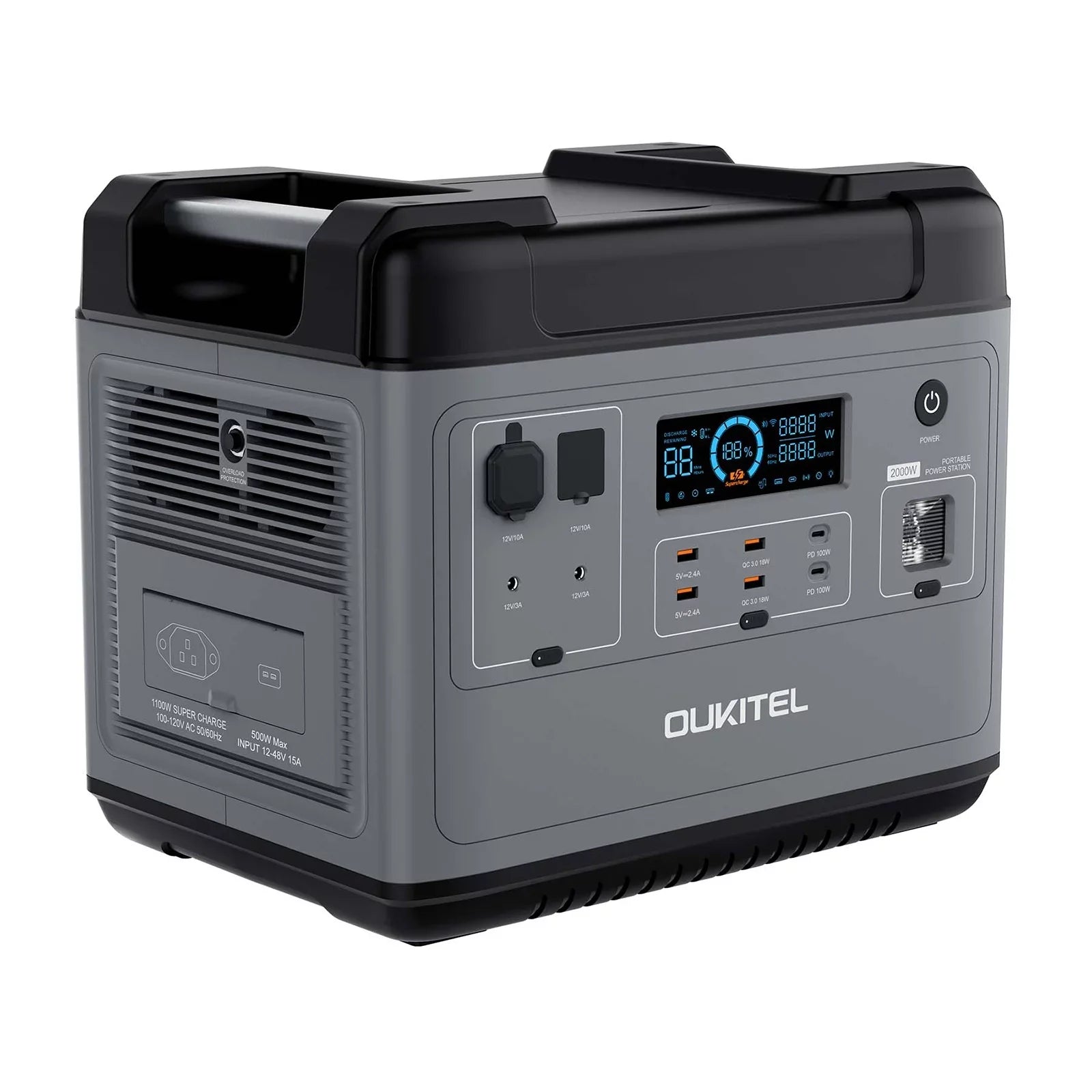 OUKITEL P2001 Portable  Station 2000Wh/51.2V Safe LiFePO4 Solar Generator  2000W Pure Sine  Battery  Station for Home  Camping Emergency Battery Backup Support UPS