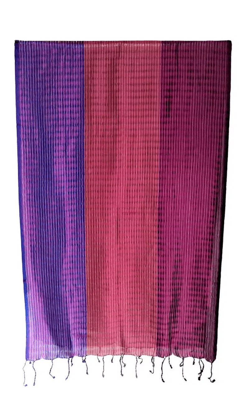 Tricolor Thin Striped Vegan Silk Shawl - Purple
