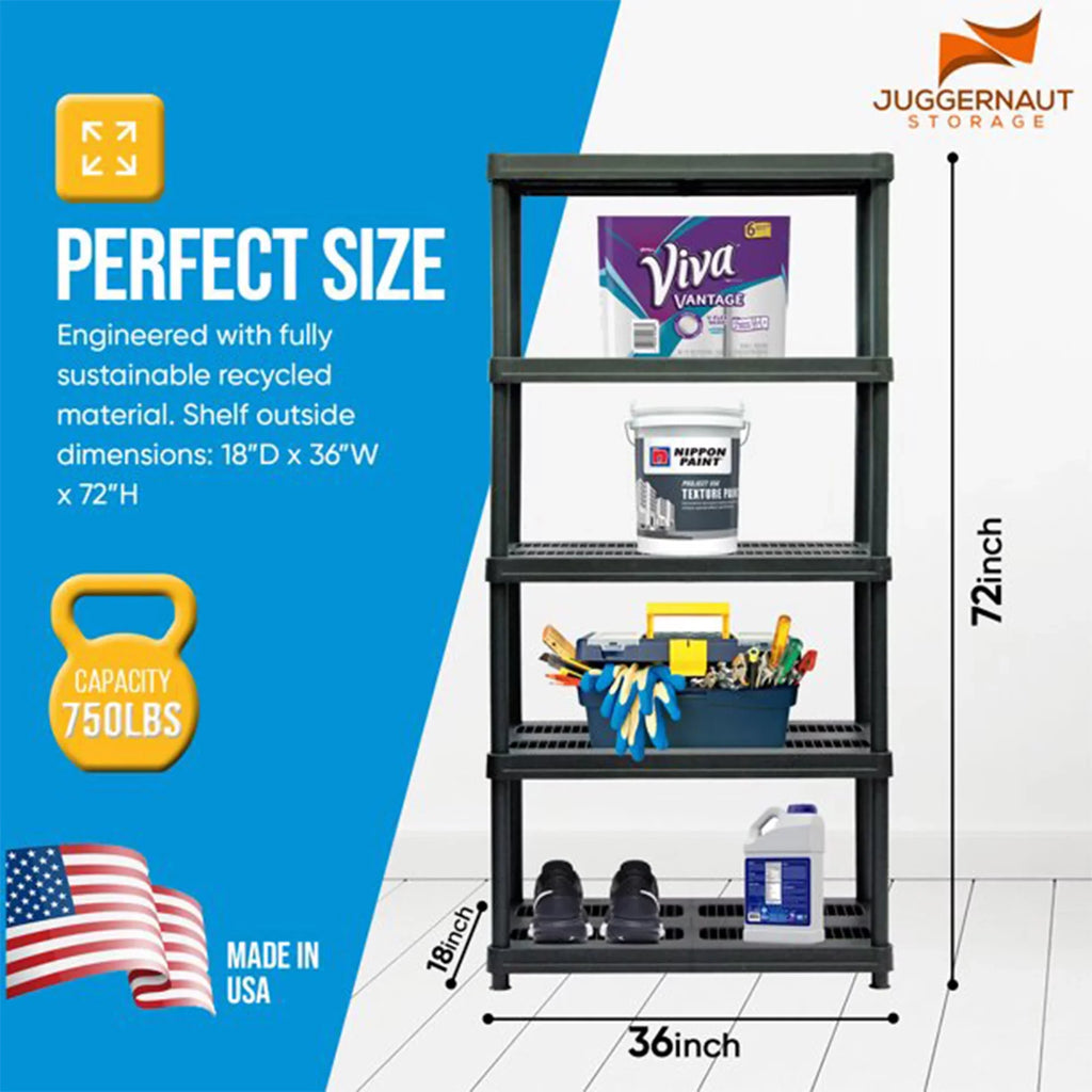 Juggernaut Storage 72 Inch 5 Shelf Plastic Utility Shelving Storage Unit
