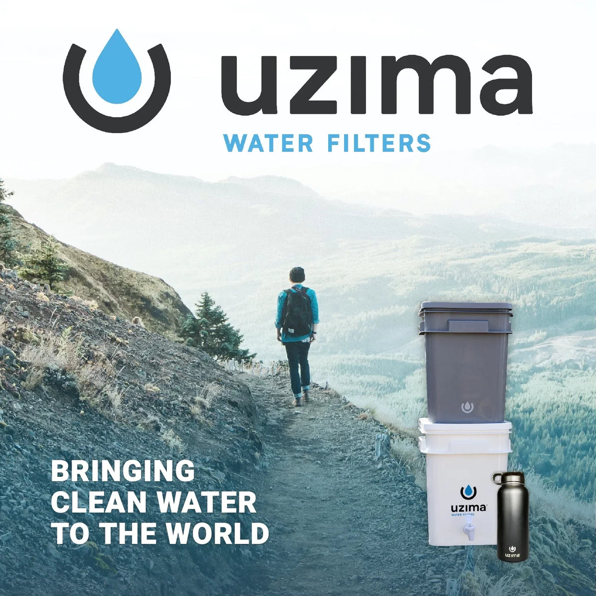 Uzima UZ-2 camping water filter and drinking water filter system,  portable travel water filter alternative to water purification systems, water filter for camping, backpacking, and hiking