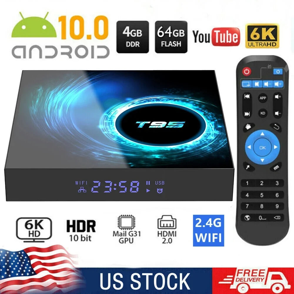 JahyShow T95 Android 10.0 TV Box - Living Room, Smart Quad-Core Media, 4GB+64GB, Streaming Ease