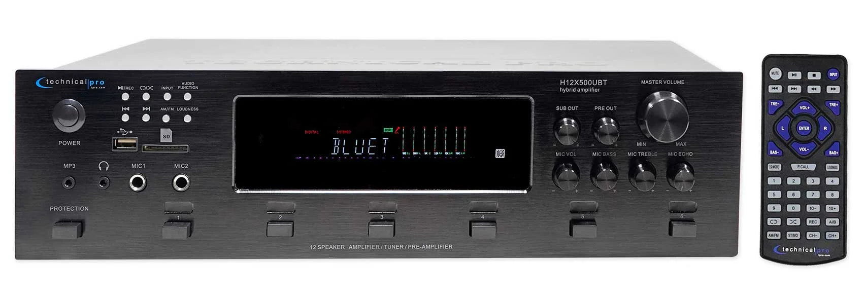 Technical Pro 6000w 6) Zone, Home Theater Bluetooth Receiver+12) 8" Speakers+EQ