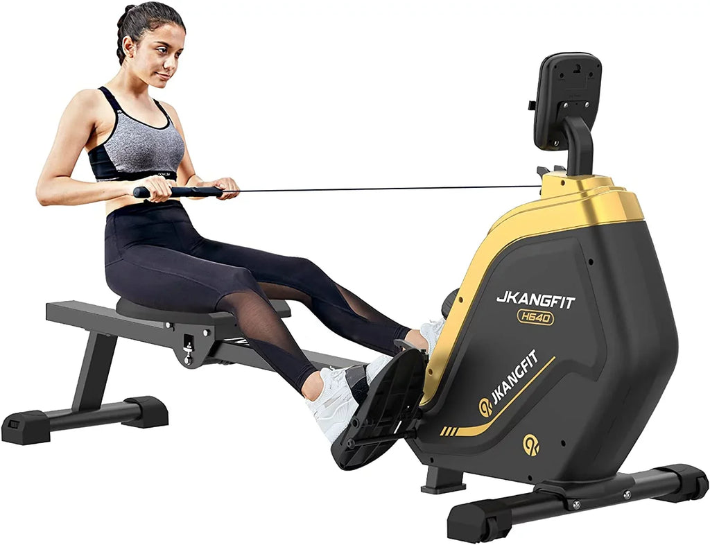 pooboo Folding Rowing Machine - Rowing Machines for Home Use Indoor Magnetic Rower for Full Body with 16 Levels Resistance LCD Monitor Device Holder