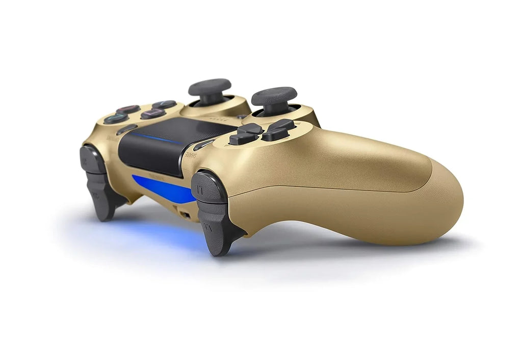 DualShock PS4 Wireless Gold Blue Controller With Earbuds Bundle - Like New with BOLT AXTION