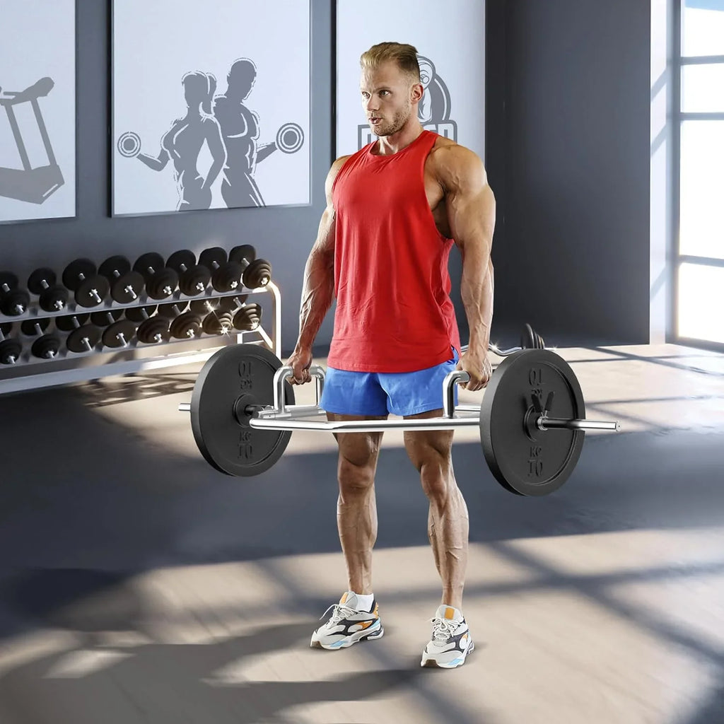 Olympic Hex Bar, Folding Trap Bar 56" Chrome Finish Hex Weight Lifting Bar Deadlift Bar With Two-Handle, For Squats, Deadlifts, Shrugs Power Pulls, 800Lbs Weight Capacity