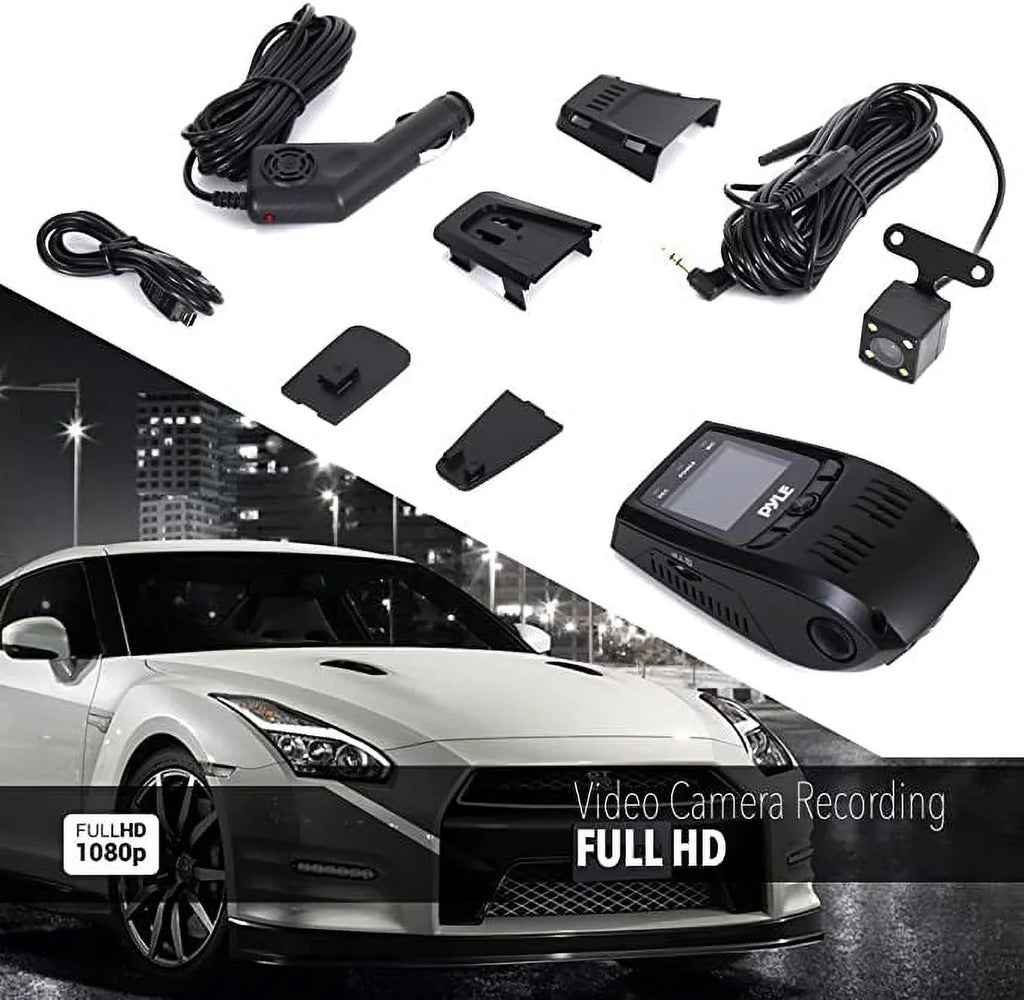 Pyle Dash Cam Rearview DVR Monitor 1.5” Digital Screen Rear View Dual Camera Video Recording System