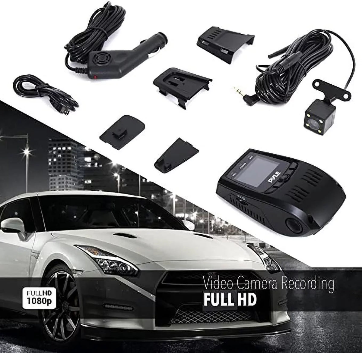 Pyle Dash Cam Rearview DVR Monitor 1.5” Digital Screen Rear View Dual Camera Video Recording System