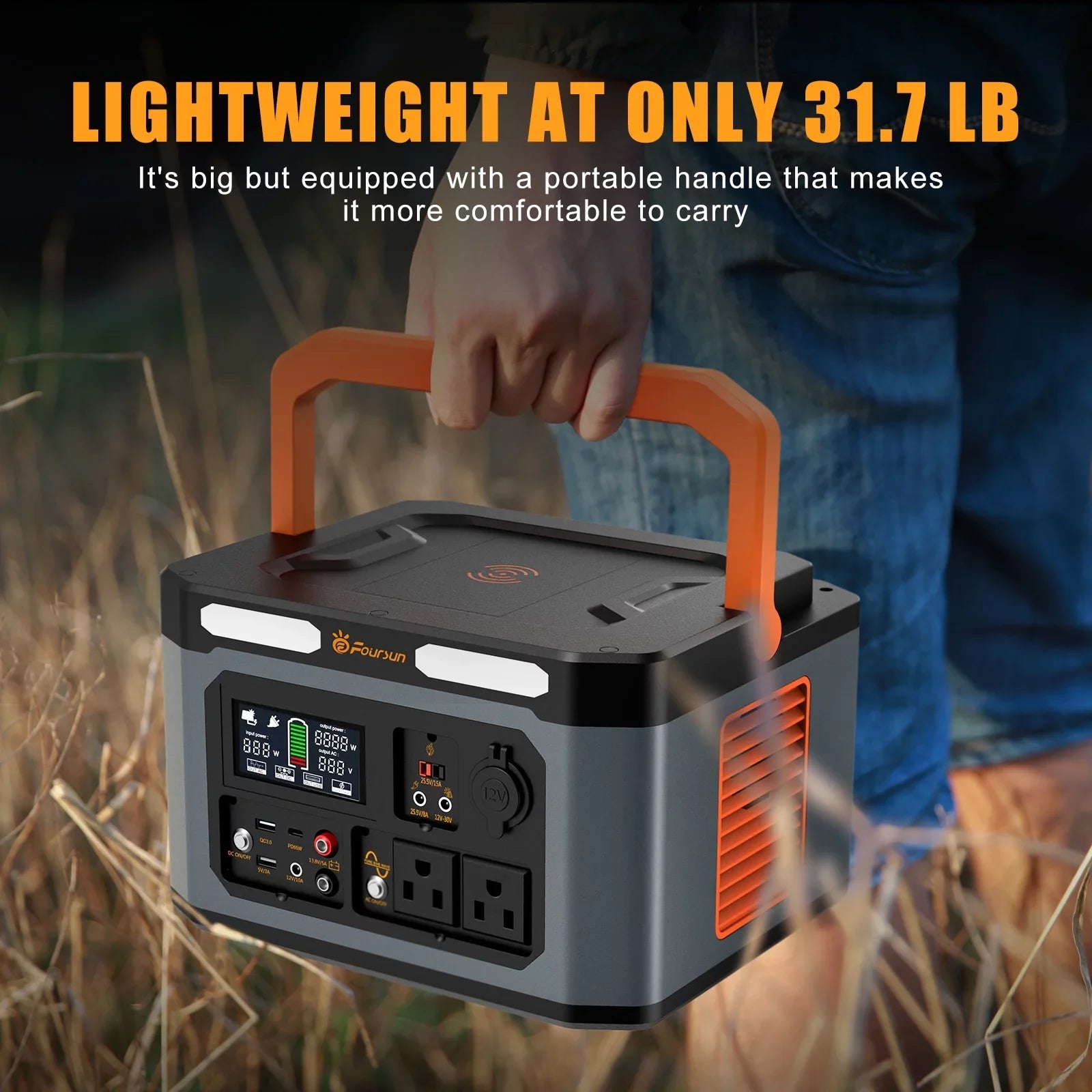 Foursun 1500W(3000W Peak) Portable  Station,1598.4Wh with 2 x 1500W AC Outlets ,Wireless charge,PD 65W,Solar Generator for Home Backup, Emergency, Camping