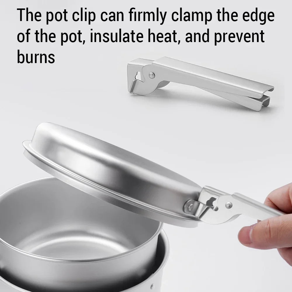 Htovila Camping Stove Kit, 10pcs Camping Pot Pan Stove Set for Cooking Backpacking, Portable Kitchenware for  Adventures