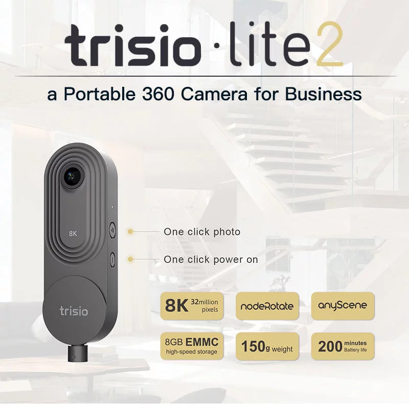 Trisio Lite 2 VR - 8K Virtual Tour NodeRotate 360° Camera + Manufacturer Supplied Carrying Case, Quick Plug-in, USB Cable, Seller Supplied Microfiber Cloth & More (7pc Bundle)