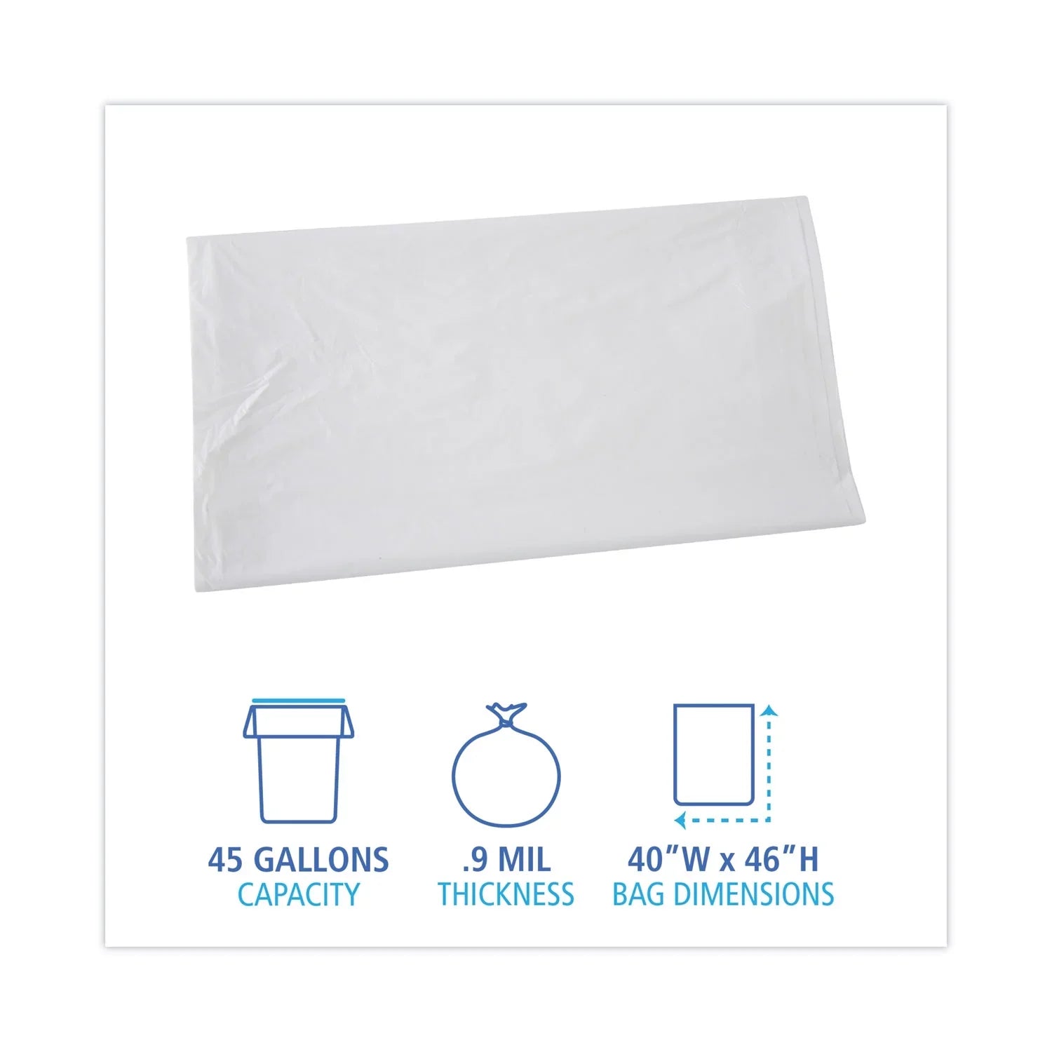 Boardwalk Linear Low Density Industrial Trash Bags, 45 gal, 0.9 mil, 40 x 46, White, 100/Carton