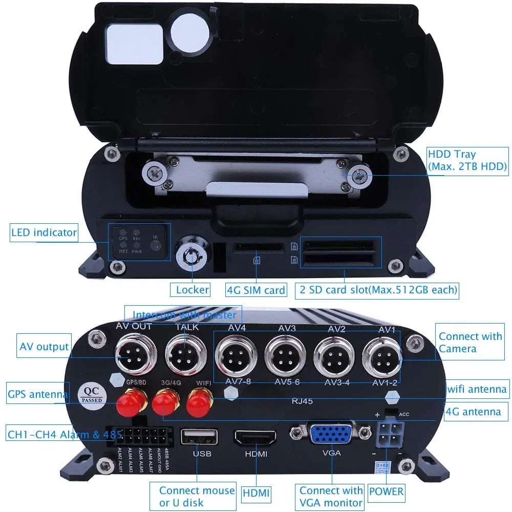 JOINLGO 4CH GPS 4G WiFi 1080P HDD Mobile Vehicle Car DVR MDVR Video Recorder Kit Remote Live View on PC Phone 4pcs 2.0MP Side Rear View IR Camera 7 inch Monitor for Truck Bus RV Van