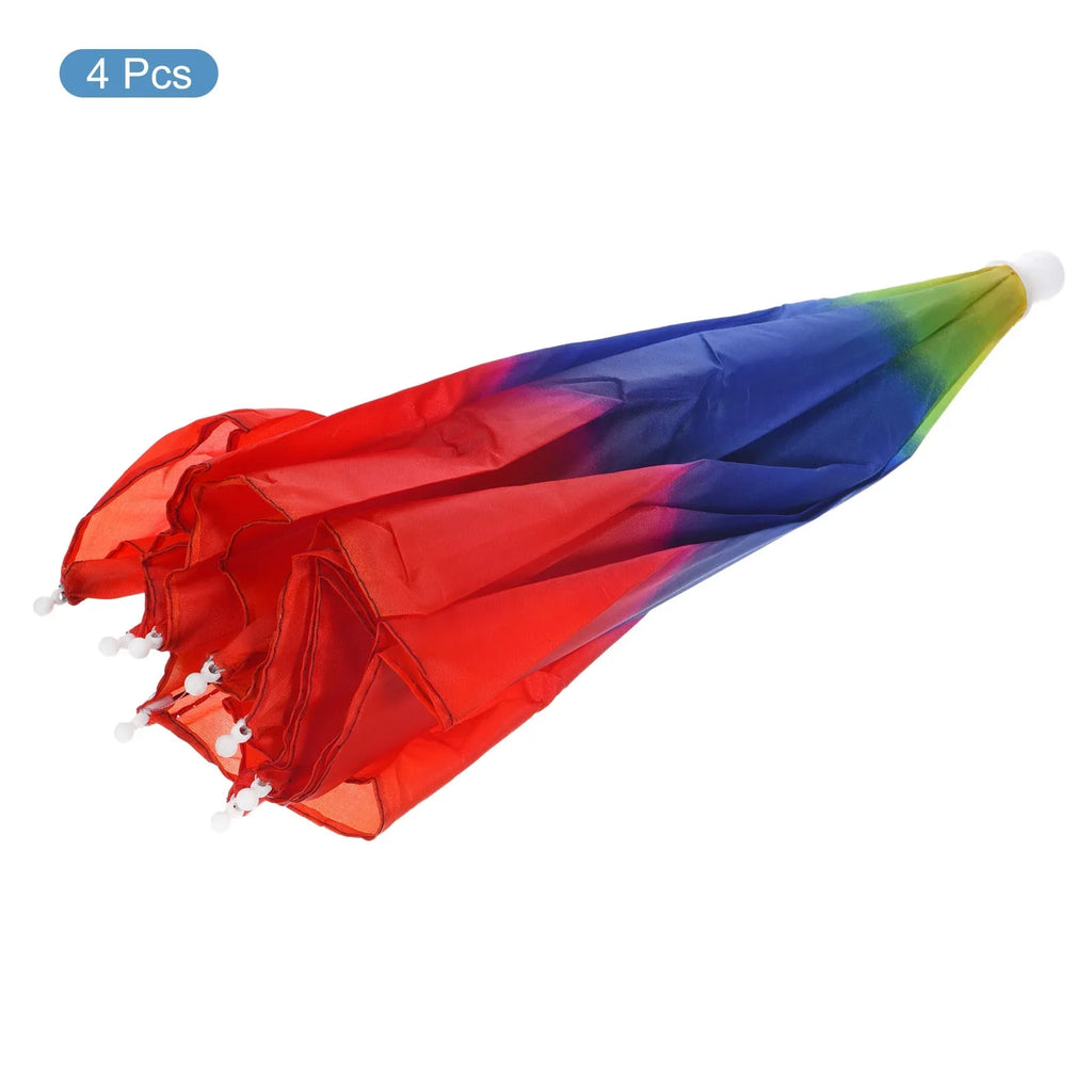 Uxcell 20" Fishing Umbrella Hat Folding Sun Rain Cap Head Umbrella Rainbow Color 4 Pack