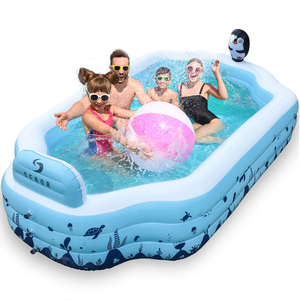 Sebor Inflatable Pool with Seat and Sprinkler - 10.3Ft x 76'' x 20'' Full Sized Above Ground Swimming Pool for Family, Adults, and Kids - Thickened Design for Backyard, Garden, and Outdoor Fun