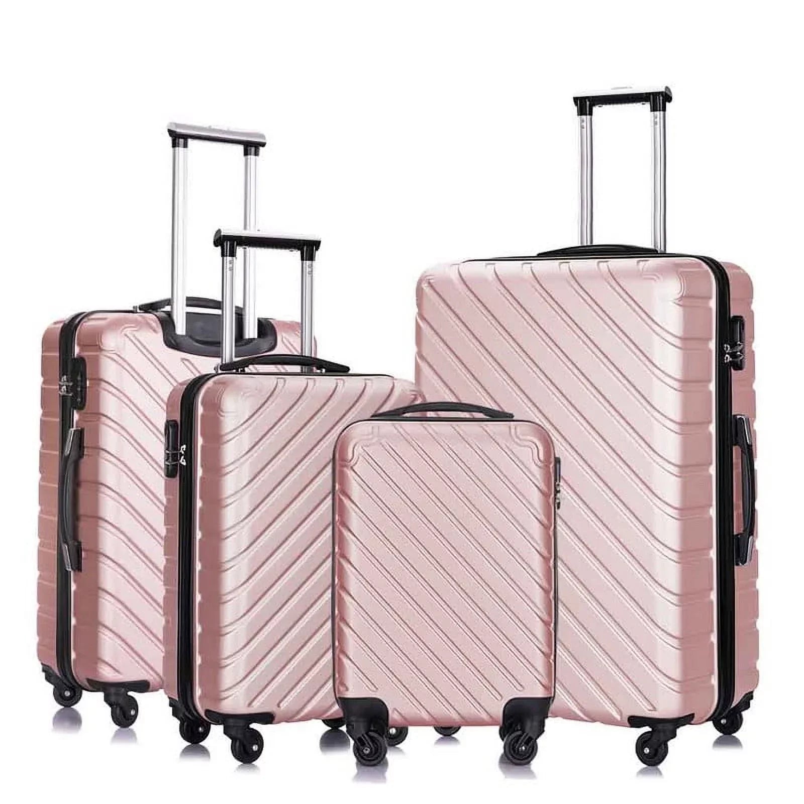 4 Piece Hardshell Luggage Sets,Travel Suitcase,Carry On Luggage with Spinner Wheels Free Cover&Hanger Inside rose gold