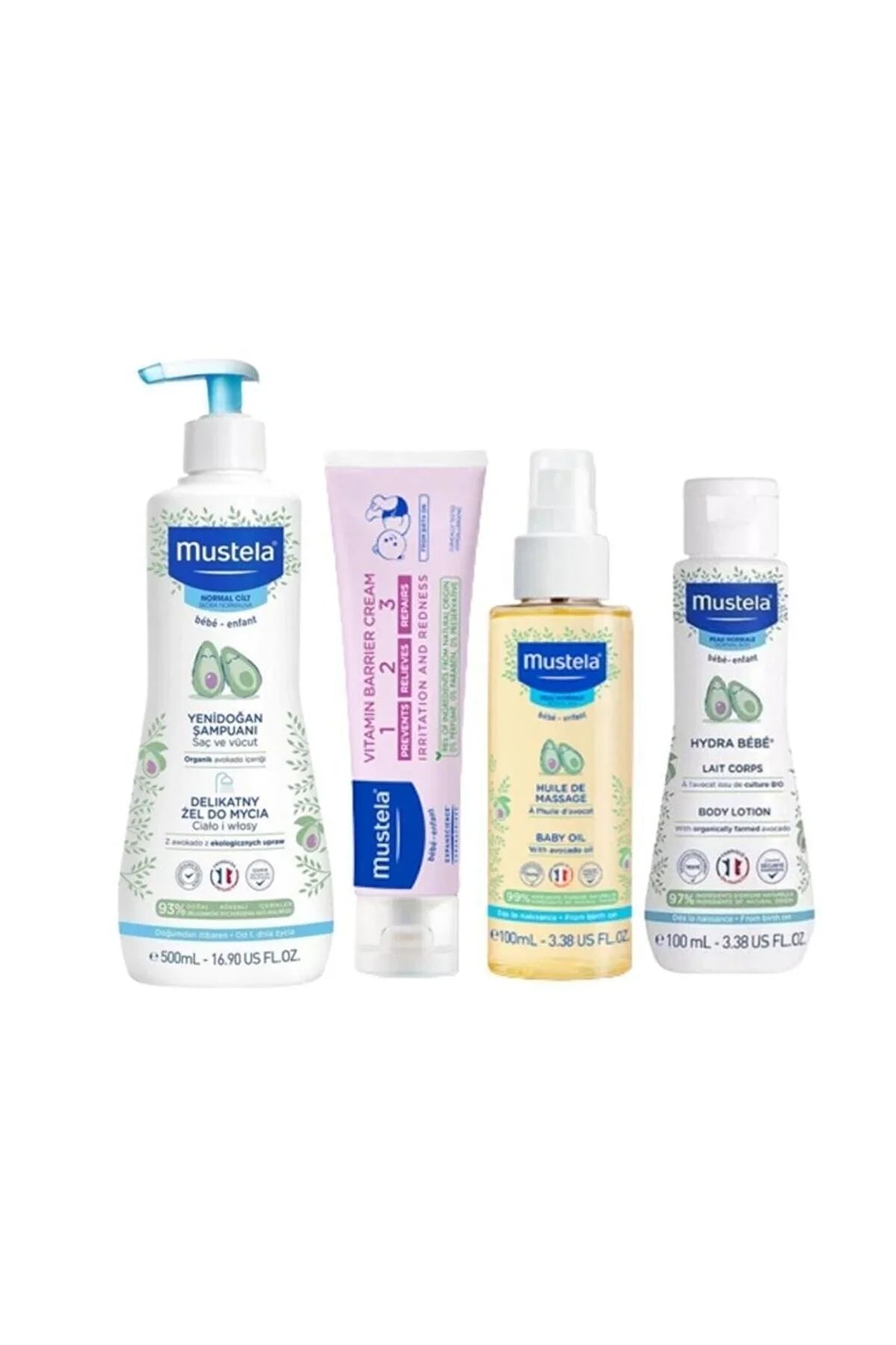 Mustela Hello Baby Care Set Newborn Baby Shampoo, Moisturizer Baby Body Lotion, Baby Massage Oil, Anti Nappy Rash Cream