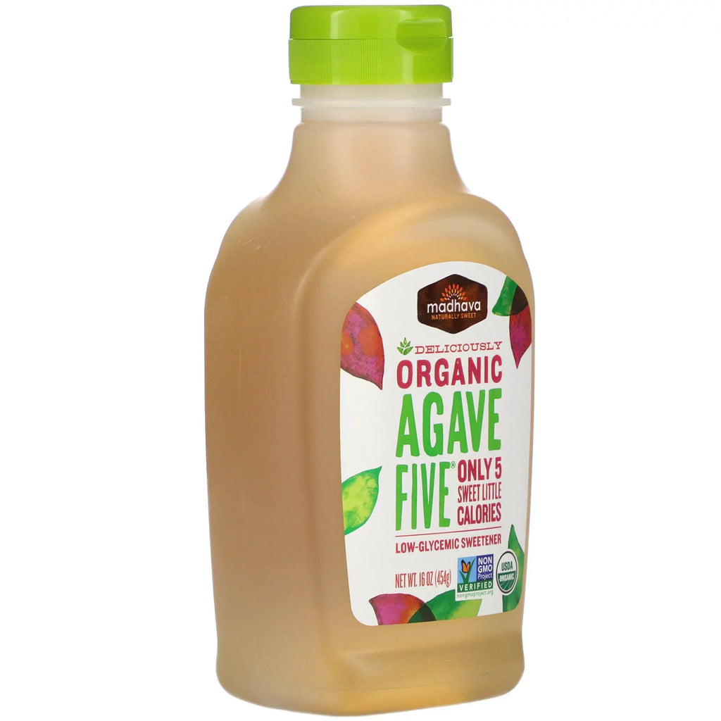 Madhava Natural Sweeteners, Organic Agave Five, Low-Glycemic Sweetener, 16 oz Pack of 2