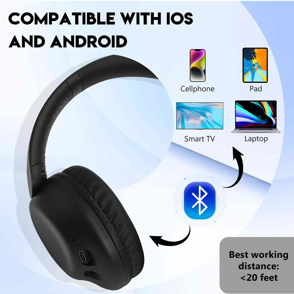 UrbanX Perfect Comfort 955 II Overhead Wireless Bluetooth Headphones For Samsung Gear S3 classic LTE Noise-Cancelling, with – Black