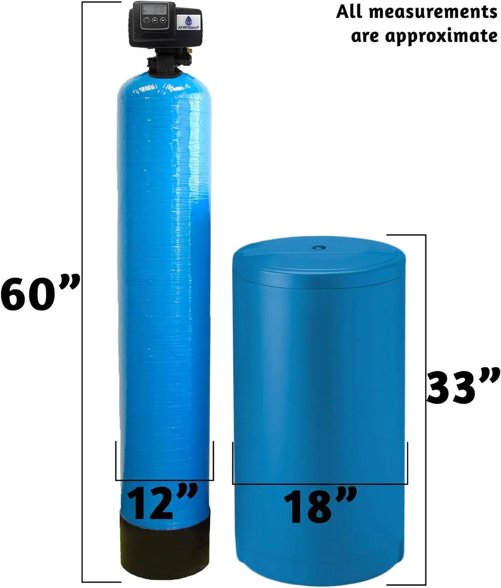 AFWFilters 2 cubic Foot 64k Whole Home Iron Pro Water Softener with Fine Mesh Resin, 1" Plastic MNPT Connection, and Blue Tanks