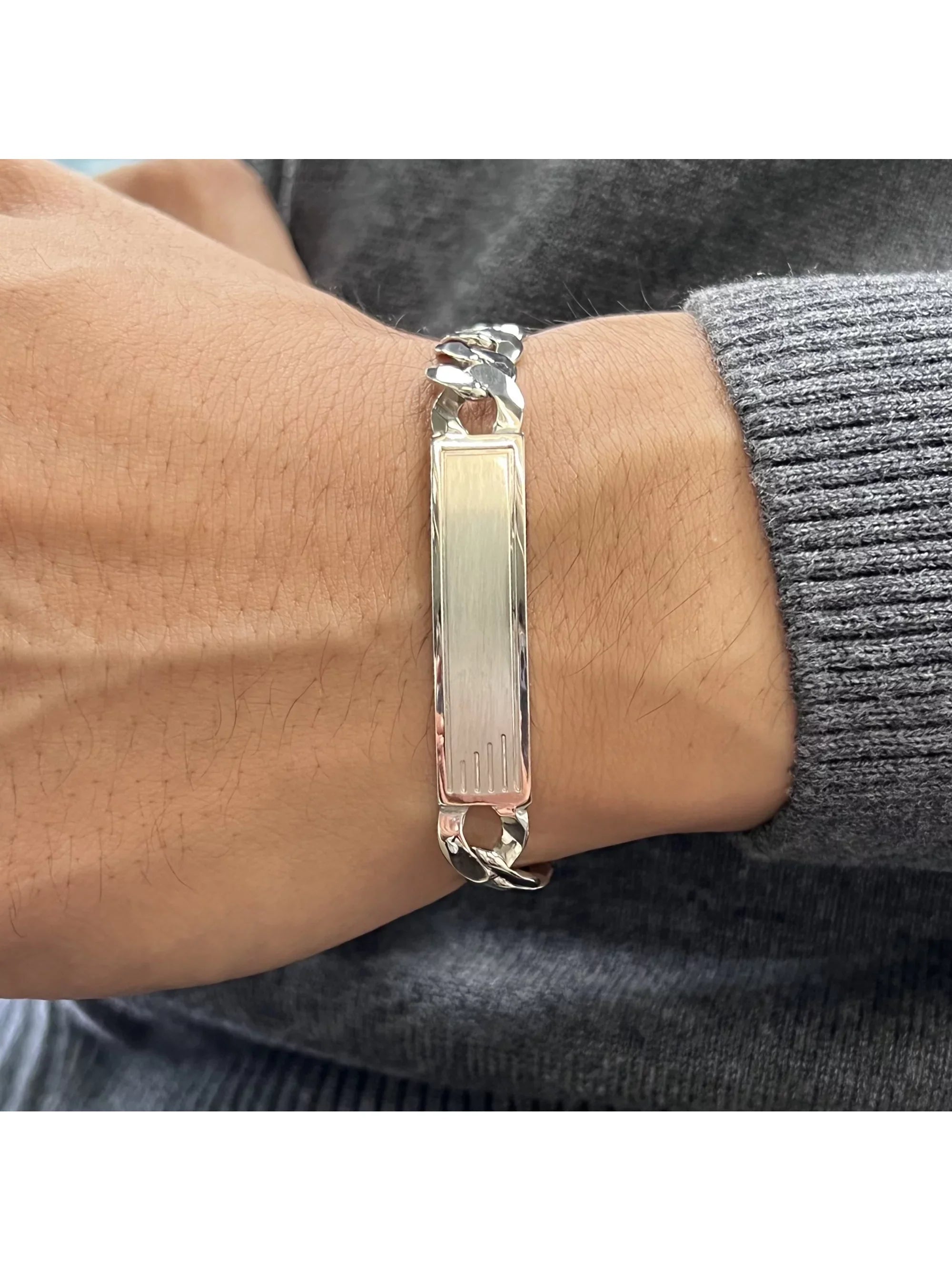 Curb Cuban Link Chain Mens ID Polished Bracelet 925 Sterling Silver 9 Inches