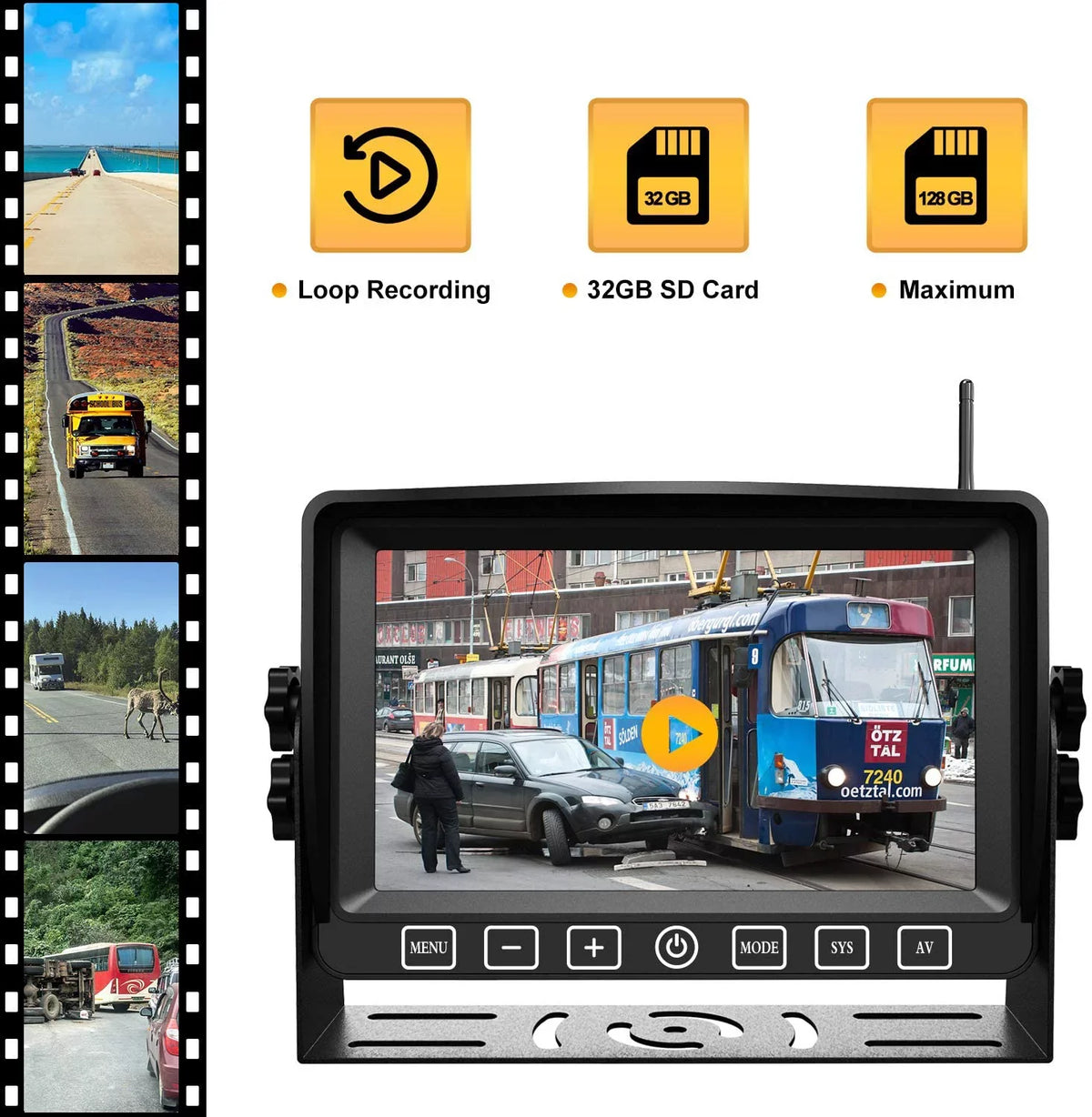 Wireless Dual Backup Camera with 7” Touch Button Rearview Monitor for RV Trailer Truck Motorhome Camper Digital 1080P AHD Rear Side View Cam with Long Range Operation Signal DVR System Xroose CM2