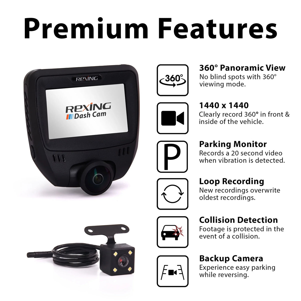 Rexing V360 Front and Rear 360 Degree Dash Cam