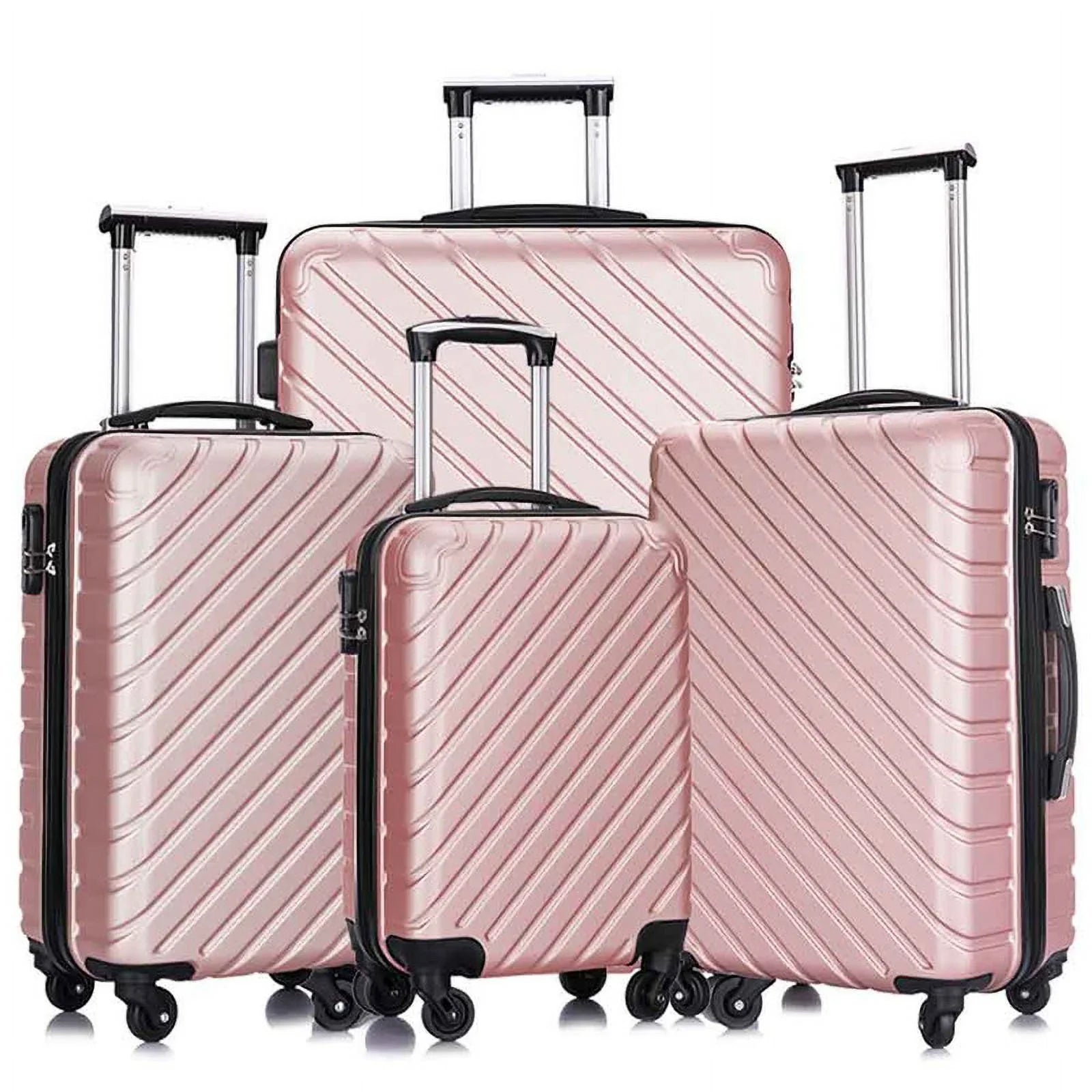4 Piece Hardshell Luggage Sets,Travel Suitcase,Carry On Luggage with Spinner Wheels Free Cover&Hanger Inside rose gold