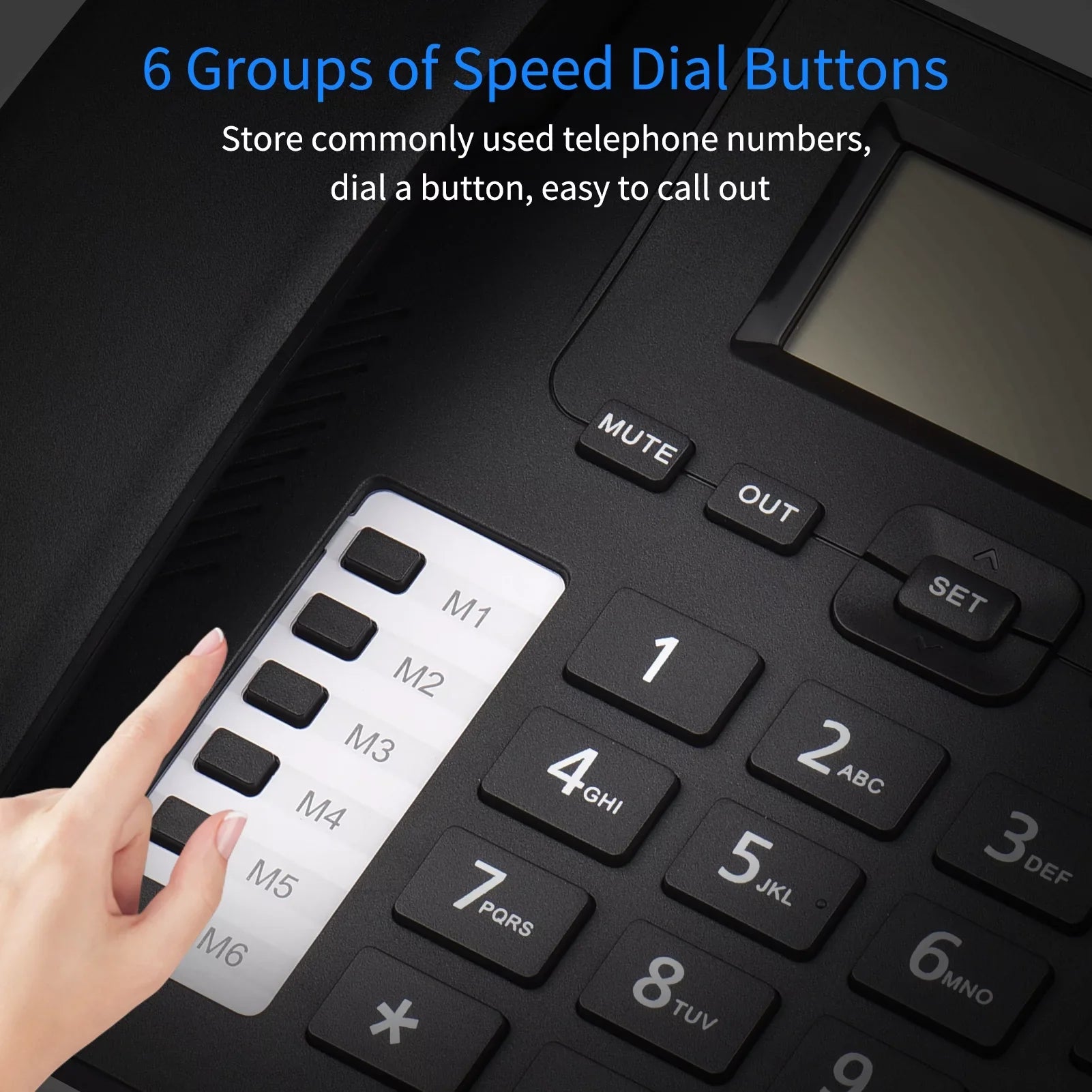 Meterk Black Corded Phone Desk Landline Phone Telephone DTMF/FSK Dual System Support Hands-Free/Redial/Flash/Speed Dial/Ring Control Built-in IC Chip Sound Real-time Date for Elderly Seniors Home