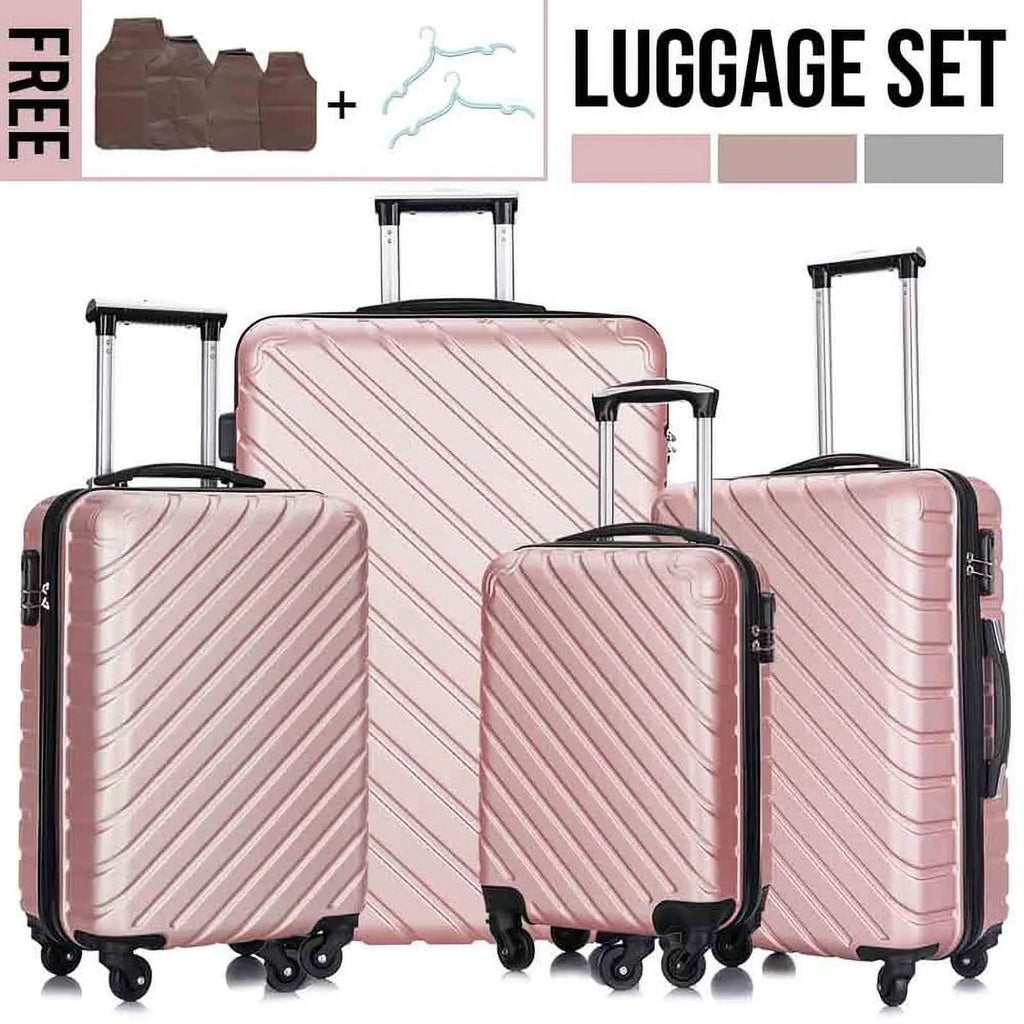 4 Piece Hardshell Luggage Sets,Travel Suitcase,Carry On Luggage with Spinner Wheels Free Cover&Hanger Inside rose gold