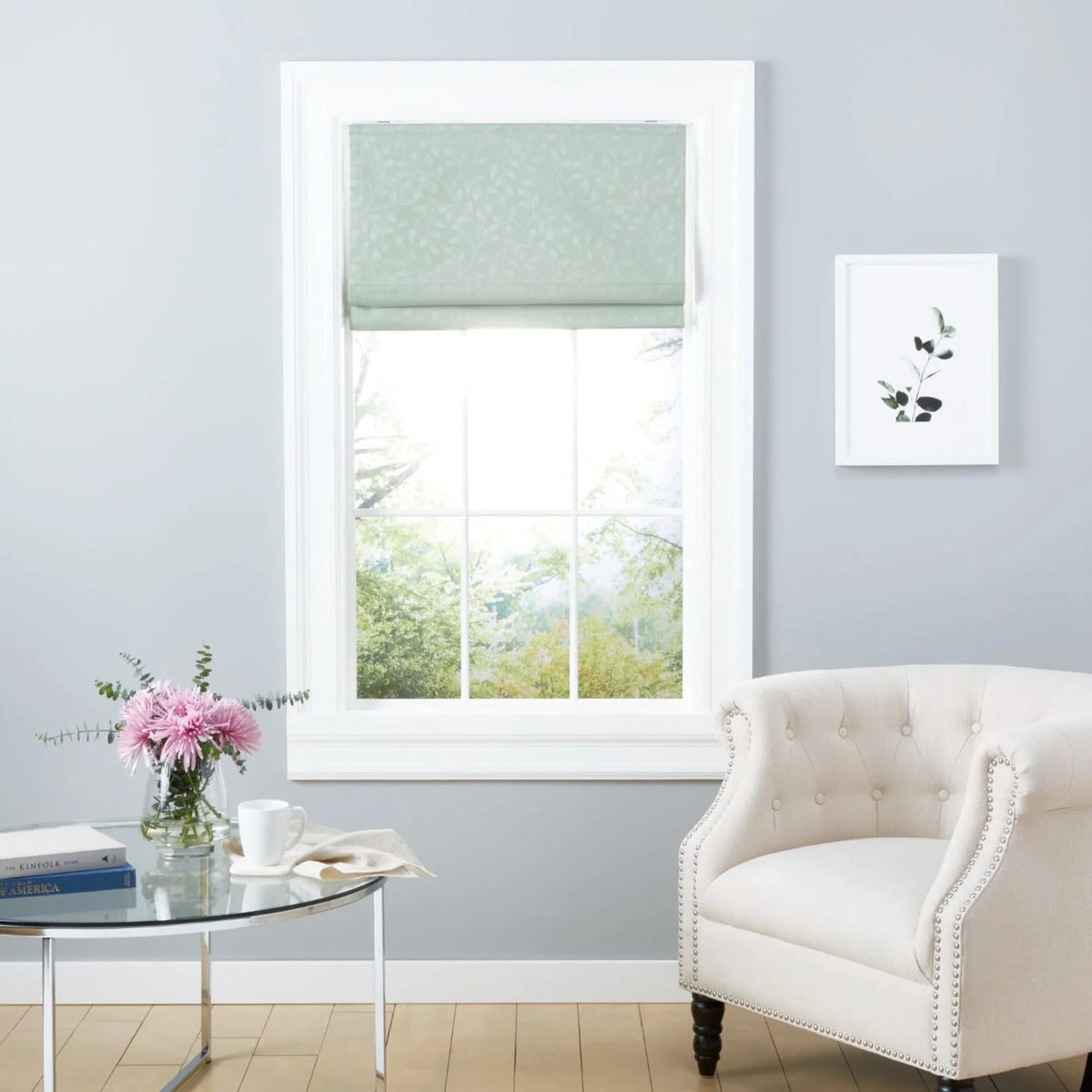Exclusive Home Bolan Botanical Total Blackout Roman Shade, 23"x 64", Sage
