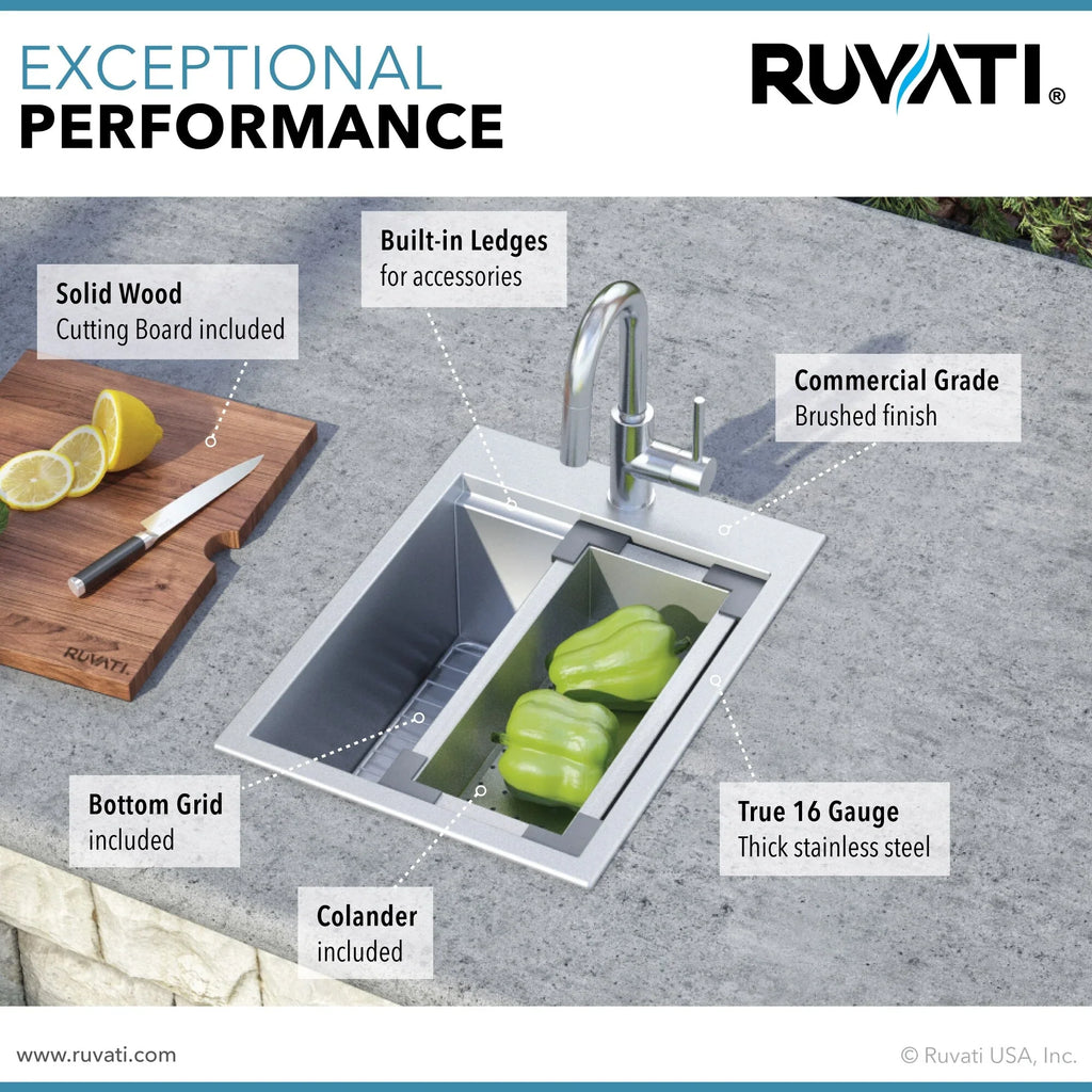 Ruvati RVH8210 15 x 20 in. Workstation Drop-in Topmount Bar Prep RV Sink 16 Gauge Stainless Steel