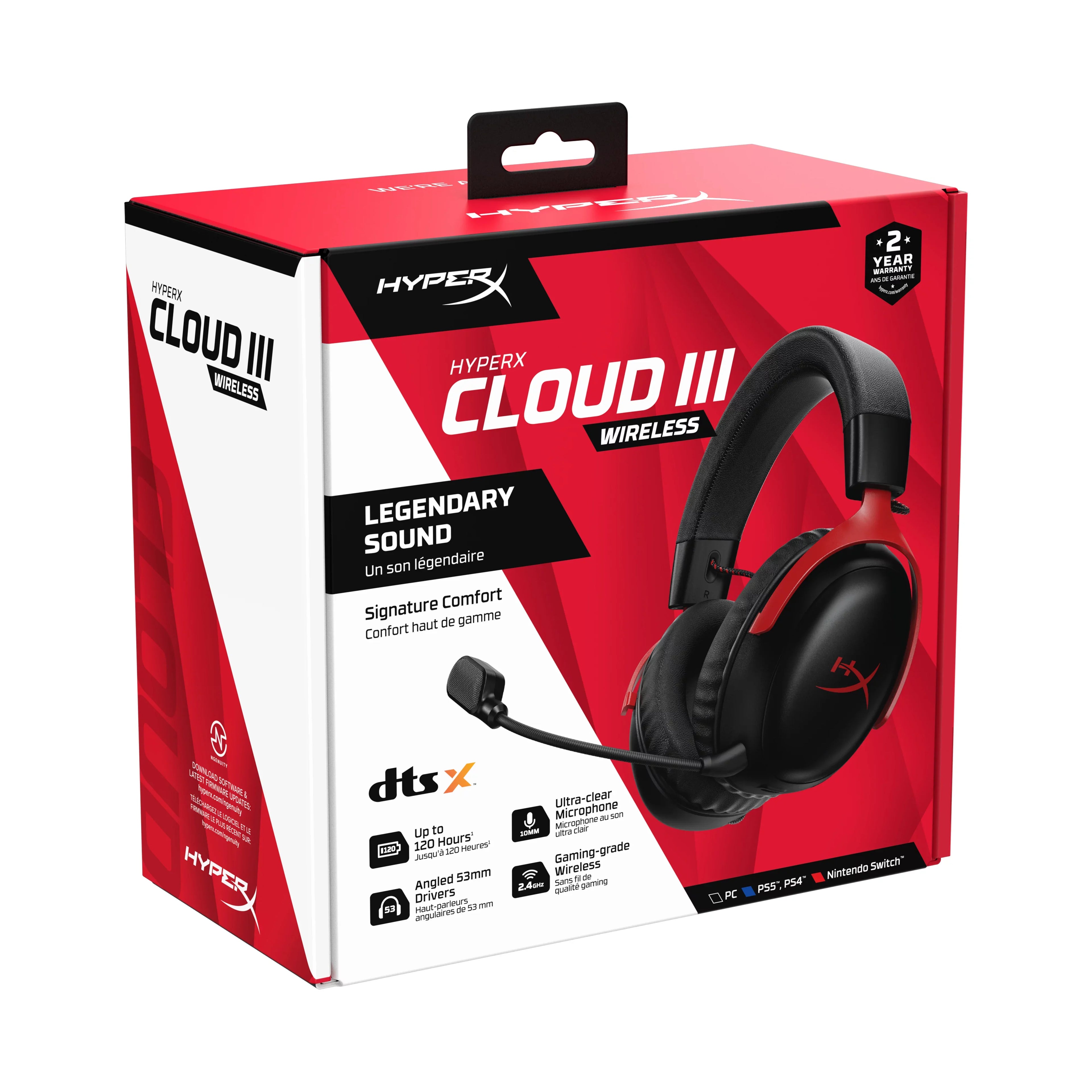 HyperX Cloud III Wireless – Gaming headset for PC, PS5, PS4, up to 120-hour Battery, 2.4GHz Wireless, 53mm angled drivers, Memory foam, Durable Frame, 10mm microphone – Black/Red