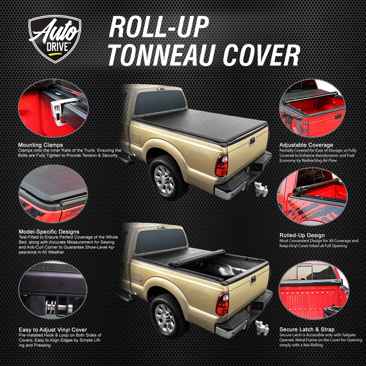 Auto Drive Soft Roll up Truck Bed Tonneau Cover Fits 04-12 Chevy Colorado / GMC Canyon 5'3" Bed