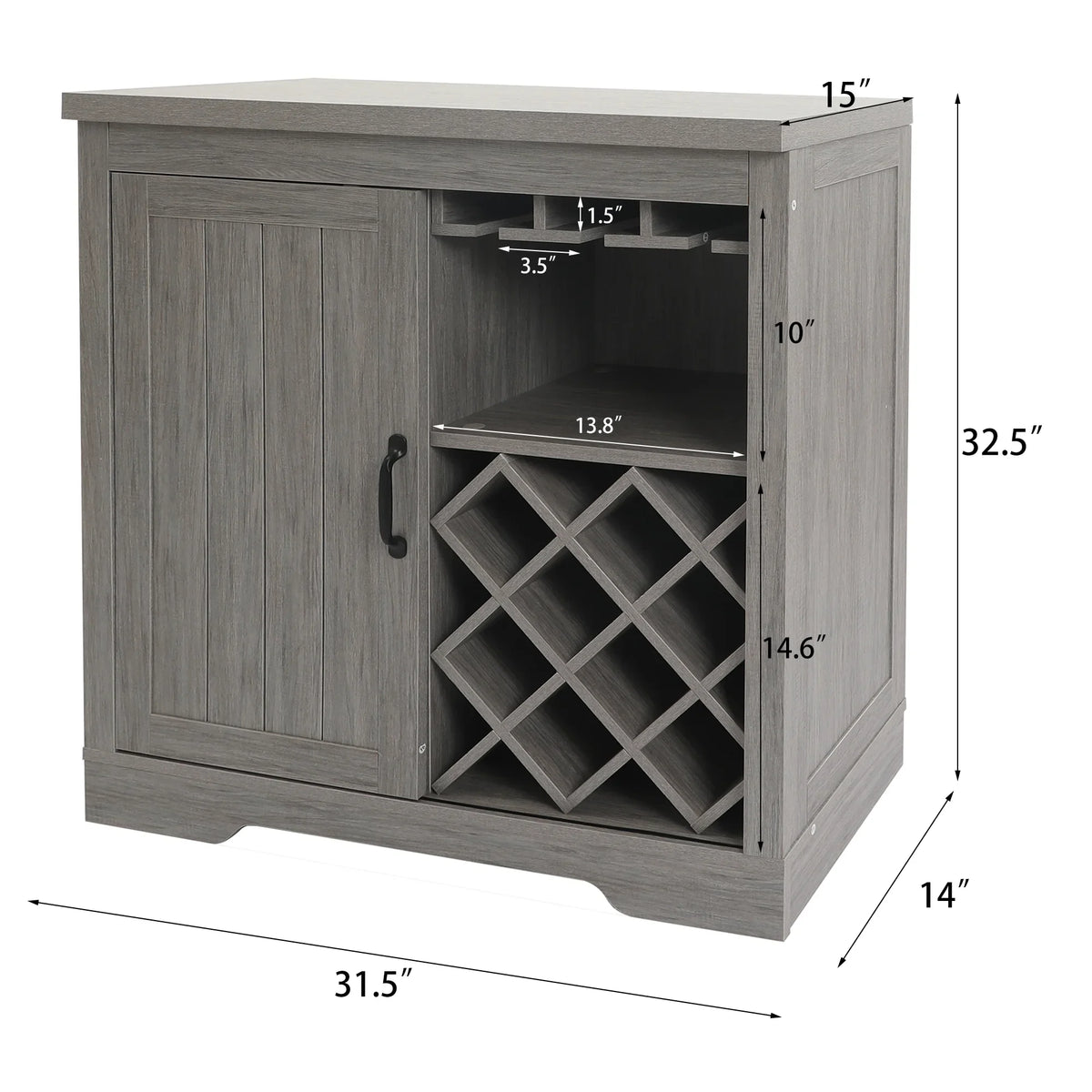 ABBSR Gray Wooden Wine Bar Storage Cabinet with Glass Holder,Wine Rack,Large Table for Decor