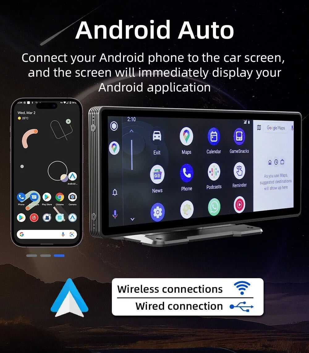 Portable Car Stereo Wireless Apple CarPlay & Android Auto, Car Radio 10.26" Touchscreen, Bluetooth5.0, Mirror Link, Maps Navigation, Voice Control,AUX Cable Vehicles