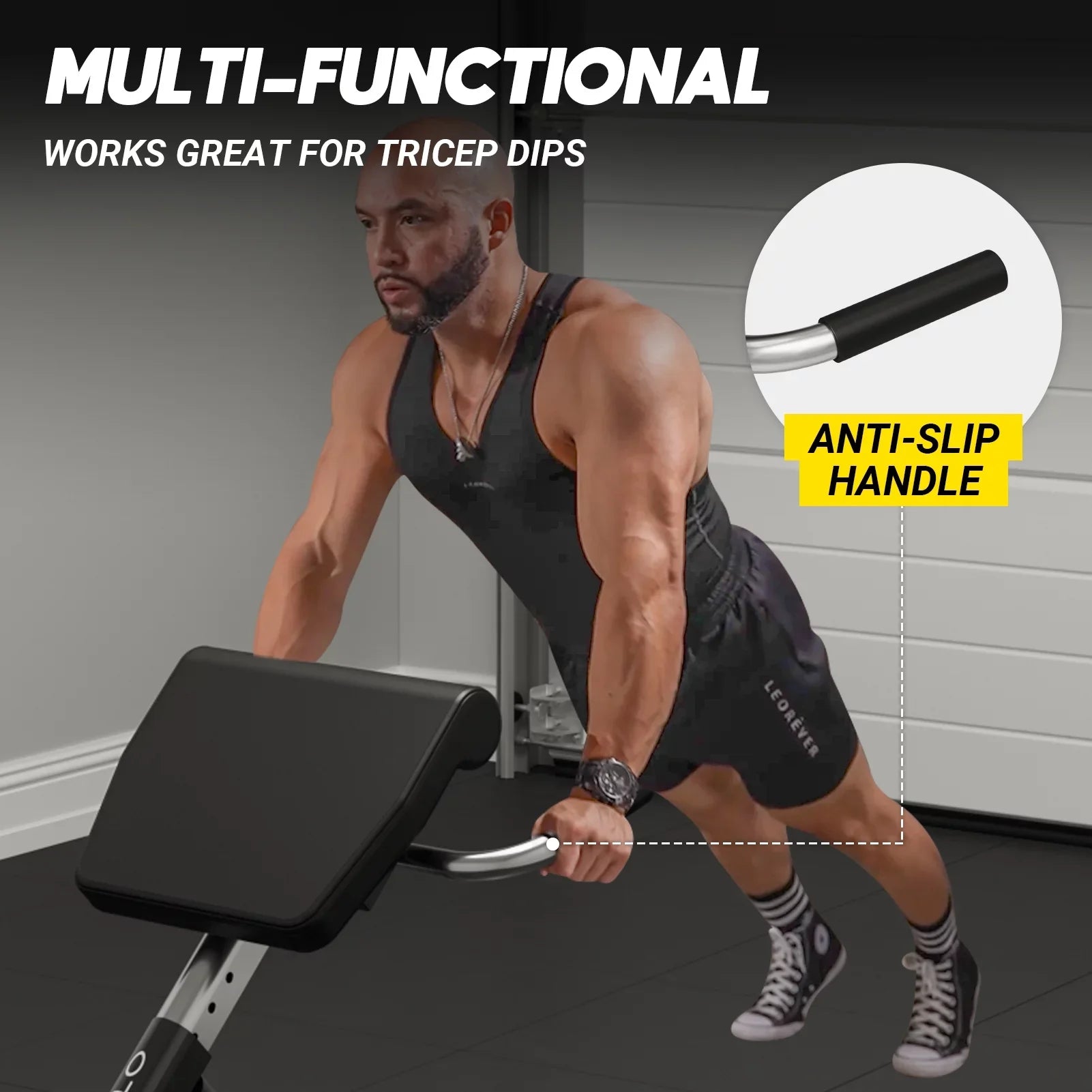 Mikolo Hyperextension Roman Chair, Foldable Exercise Bench with 300LBS Capacity, 9 Adjustable Heights for Strength Training.