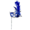 Women Lady Girls Costume Holding Stick Venetian Feather mask Masquerade Mask Halloween Mardi Gras Cosplay Wedding Party