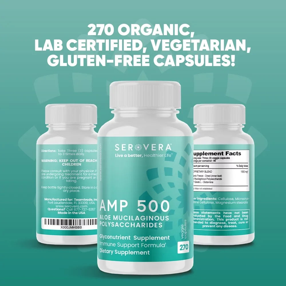 Serovera AMP 500-Immune Support Supplement for Colon Health-Immune System Modulator with L-Glutamine-270 Veggie Caps-Gluten Free- Up to 3 Months Supply