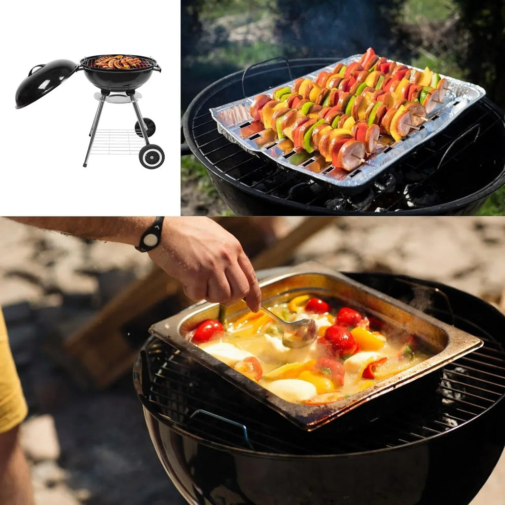 Charcoal Grill, 18 inch Stainless Steel BBQ Charcoal with Wheels and Storage Holder for Camping, Picnic, Barbecue, Party, Outdoor Activities
