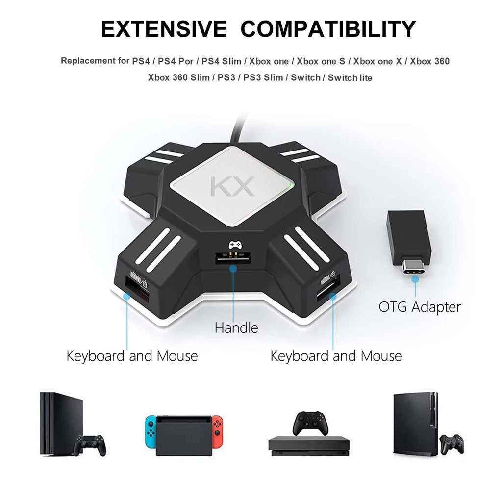 Abody Keyboard Mouse Adapter Portable Mouse Keyboard Converter Adapter Replacement for Switch/X-box/PS5/P-S-4/PS3 KX Gamepad Controller Adapter