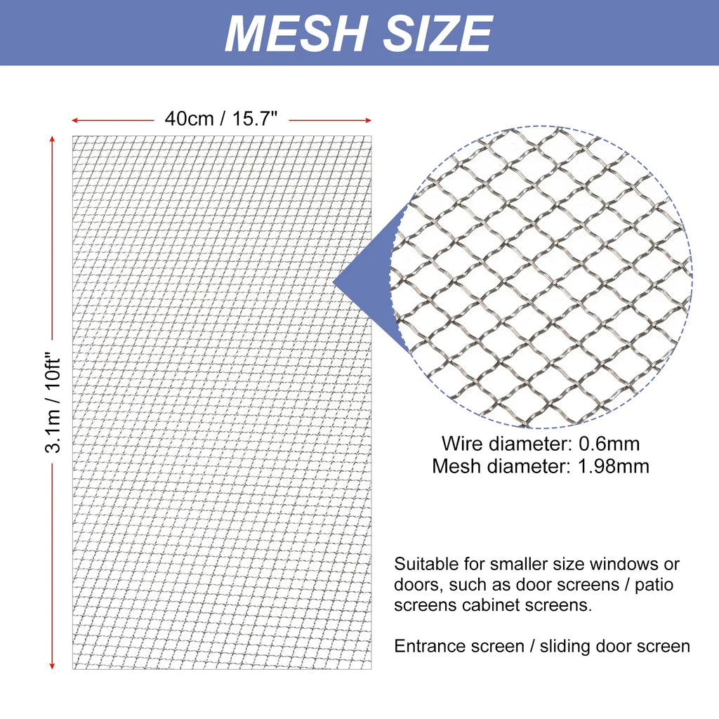 304 Stainless Steel Woven Wire Mesh Screen, Air Vent Mesh for Window Screen Screen Door Replacement