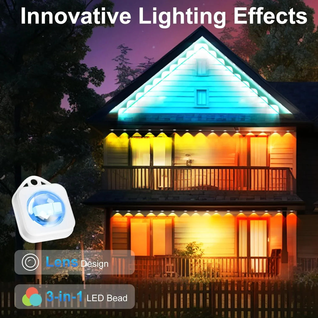 Permanent Outdoor Lights, 100ft with 72 LED Eaves Lights IP67 Waterproof, RGB Outdoor Lights with DIY Scene Modes, Suitable for Holiday and Daily Using, Work with Remote & Alexa