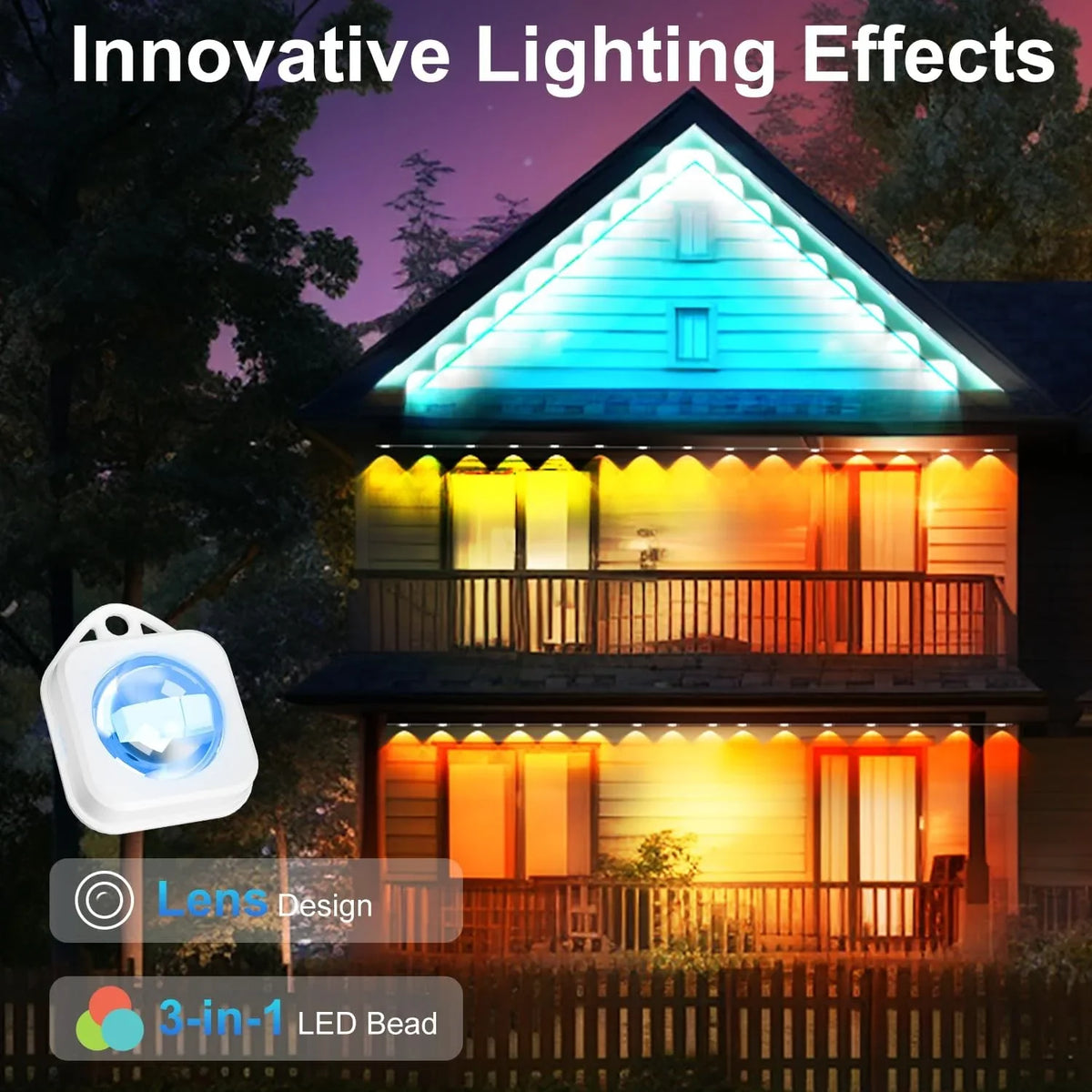 Permanent Outdoor Lights, 100ft with 72 LED Eaves Lights IP67 Waterproof, RGB Outdoor Lights with DIY Scene Modes, Suitable for Holiday and Daily Using, Work with Remote & Alexa