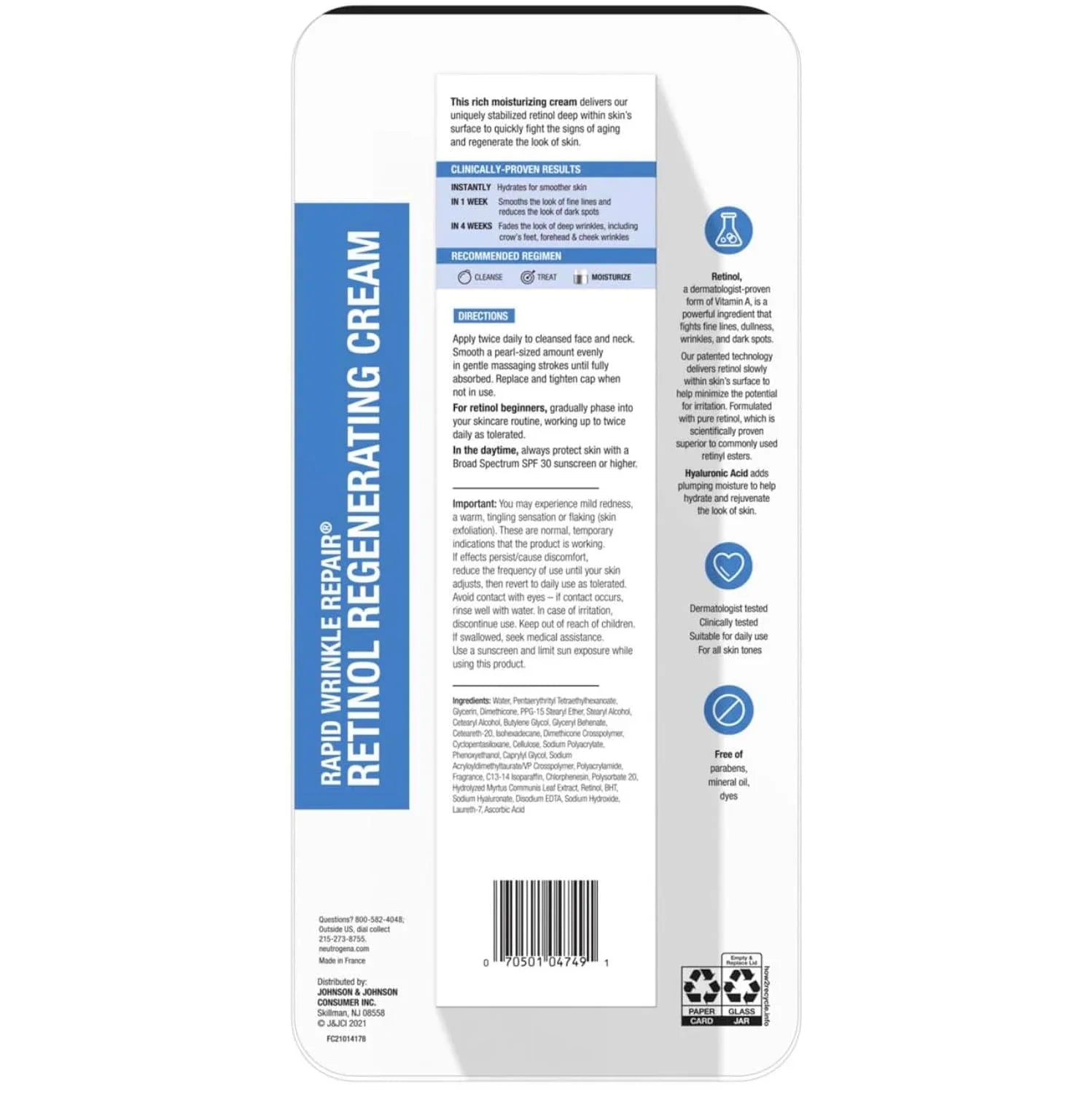 Neutrogena Rapid Wrinkle Repair Retinol Face Moisturizer, Fragrance Free, Daily Anti-Aging Face Cream with Retinol  and  Hyaluronic Acid to Fight Fine Lines, Wrinkles,  and  Dark Spots, 1.7