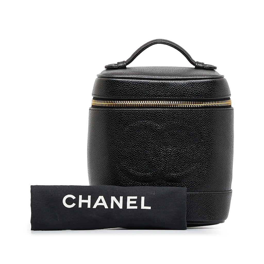 Pre-Owned Authenticated Chanel CC Caviar Vanity Bag Leather Black Unisex (Good)