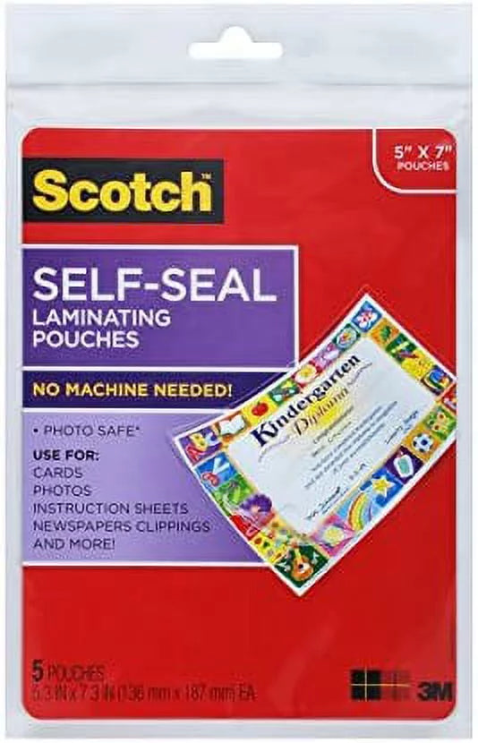 Scotch Glossy Document or Photo Laminating Pouch, 5 x 7 Inches, 5-Pack (PL905)