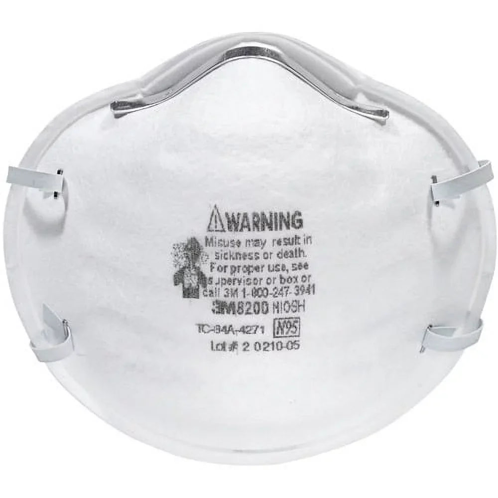 3M N95 Particle Respirator 8200 Mask Disposable, Lightweight, Stretchable, Adjustable Nose Clip - Airborne Particle, Mold, Dust, Granular Pesticide, Allergen Protection - 12 / Carton